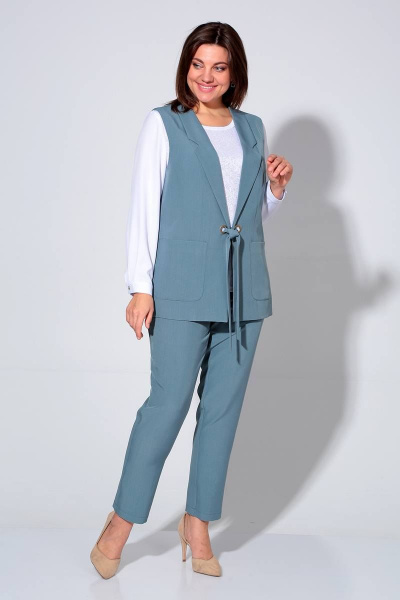 Блуза, брюки, жилет Liona Style 860 пепельно-голубой - фото 2