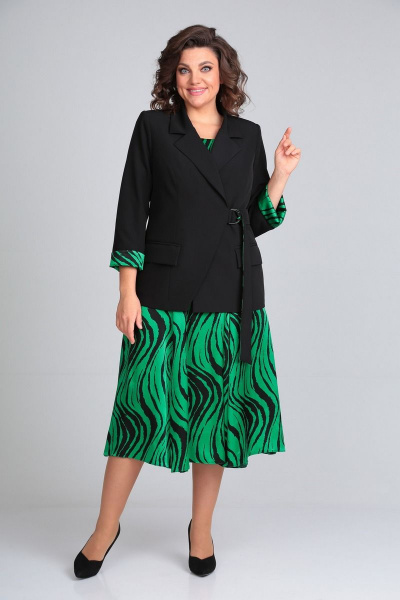 Жакет, платье Милора-стиль 1054 чёрный,зеленый - фото 1