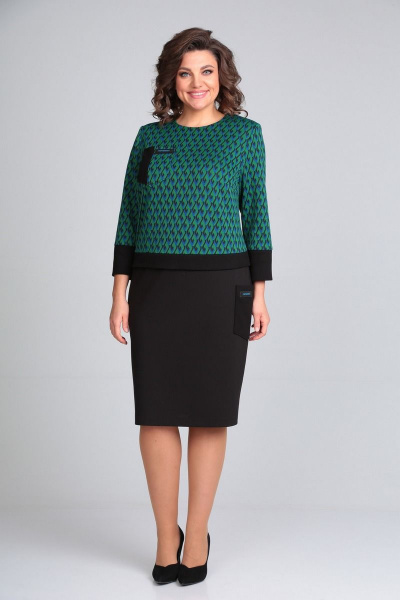 Платье Милора-стиль 1055 зеленое+черный - фото 1