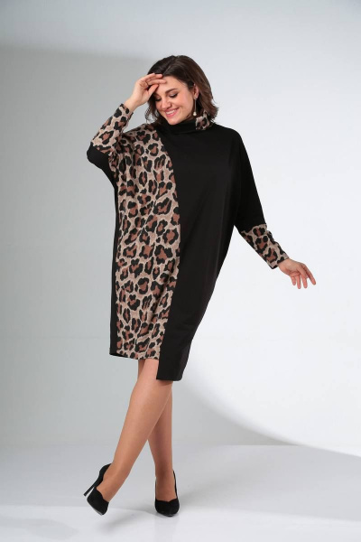 Платье LadisLine 1422 бежевый_леопард+черный - фото 5