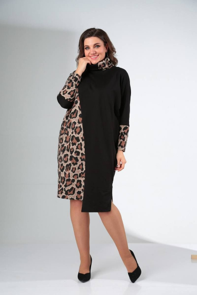 Платье LadisLine 1422 бежевый_леопард+черный - фото 4