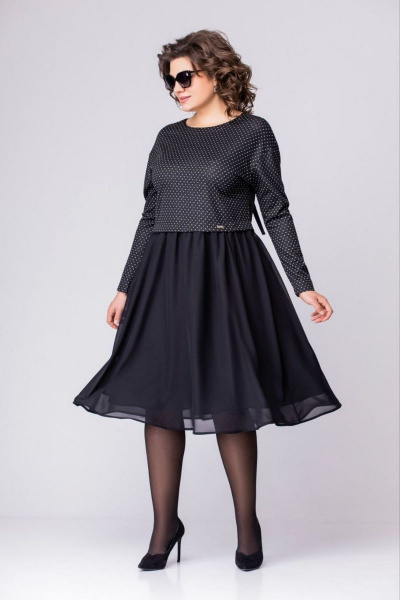 Платье EVA GRANT 7084 черный+горох - фото 2