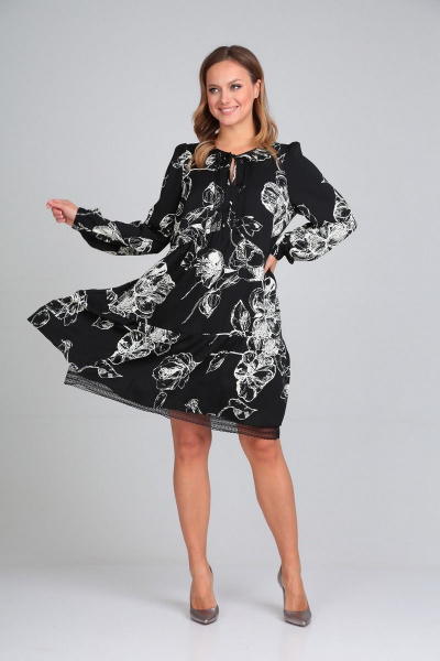 Платье Милора-стиль 1035 черный+белый - фото 1