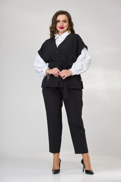 Блуза, брюки, жилет, пояс Andina city 9008 черный+белый - фото 3