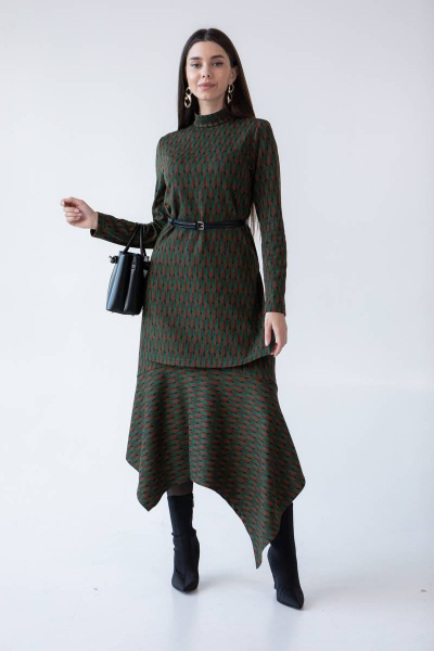 Джемпер, юбка Ivera 6039 зеленый, терракотовый - фото 6