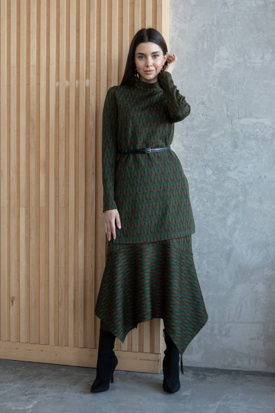 Джемпер, юбка Ivera 6039 зеленый, терракотовый - фото 5