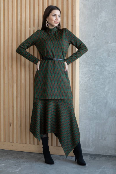 Джемпер, юбка Ivera 6039 зеленый, терракотовый - фото 4