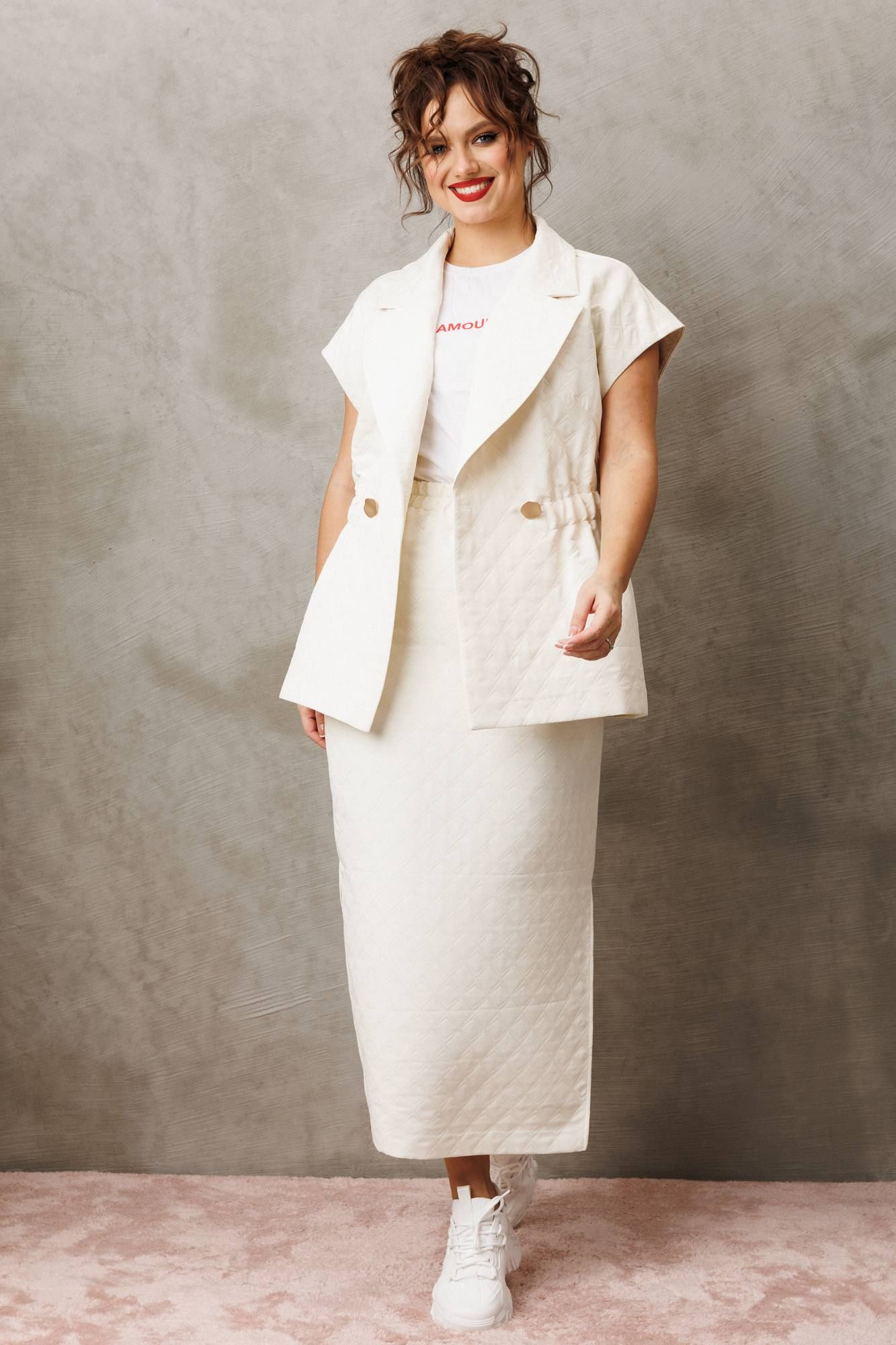 Костюм с юбкой: Anastasia 1305 молочный