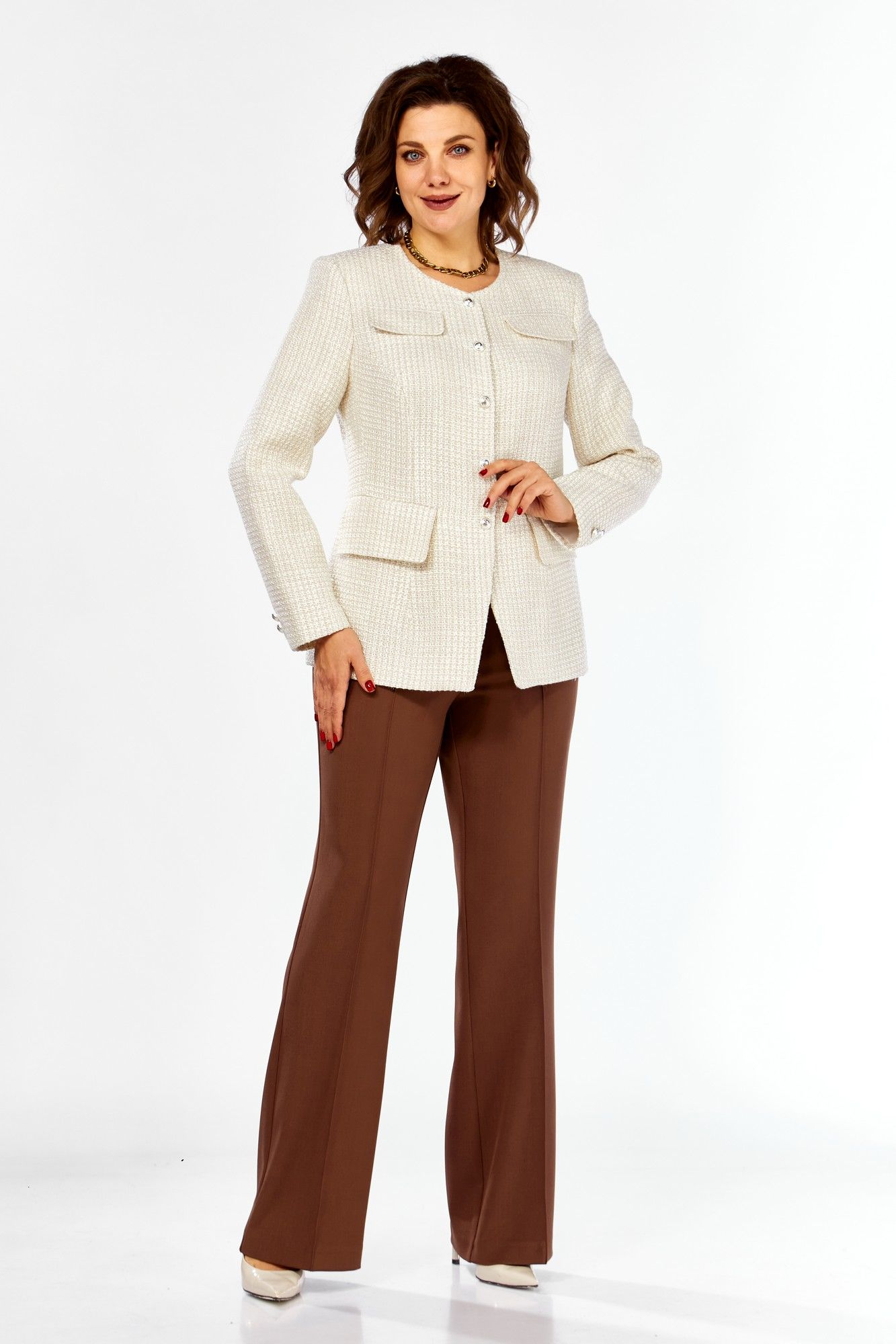 Брючный костюм: Ольга Стиль С-951 бежево-коричневый