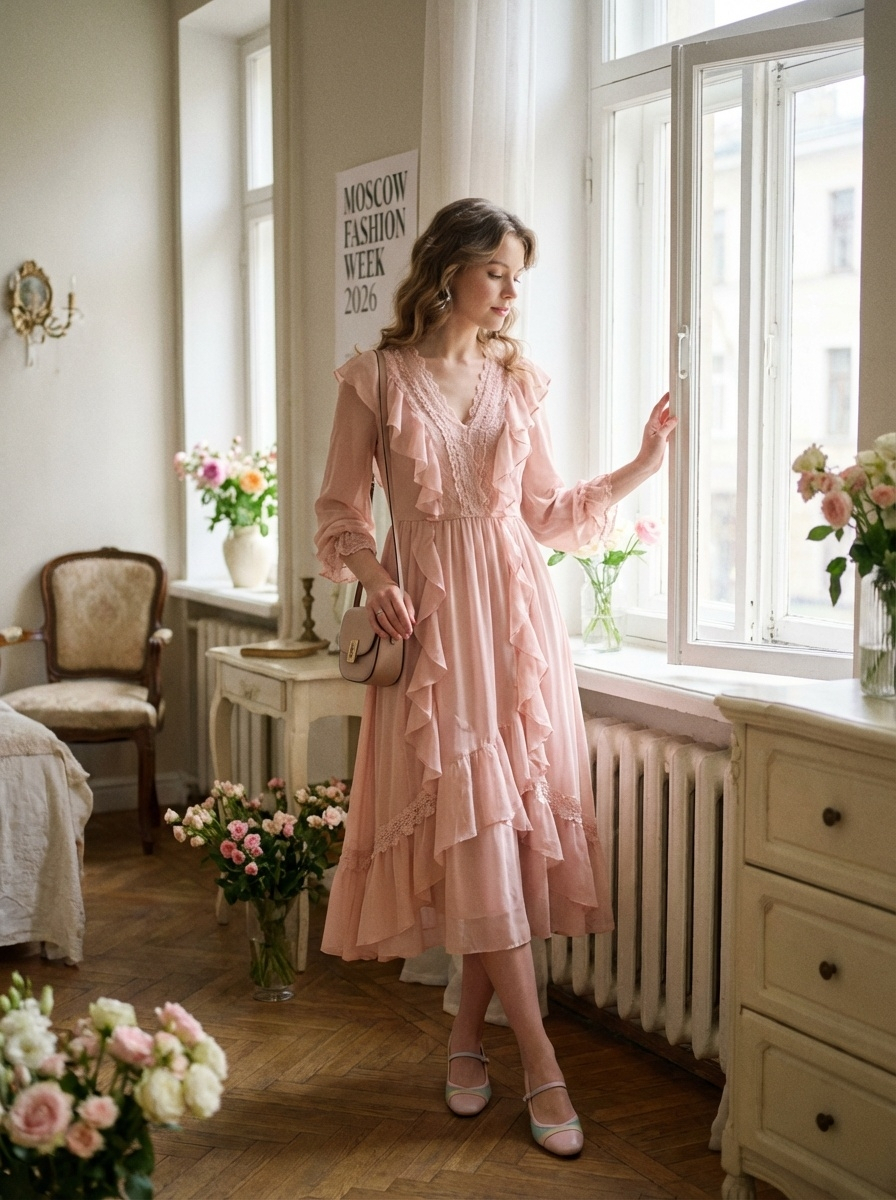 Романтический образ 2026: шифоновое платье с воланами и кружевом для московских романтичных натур