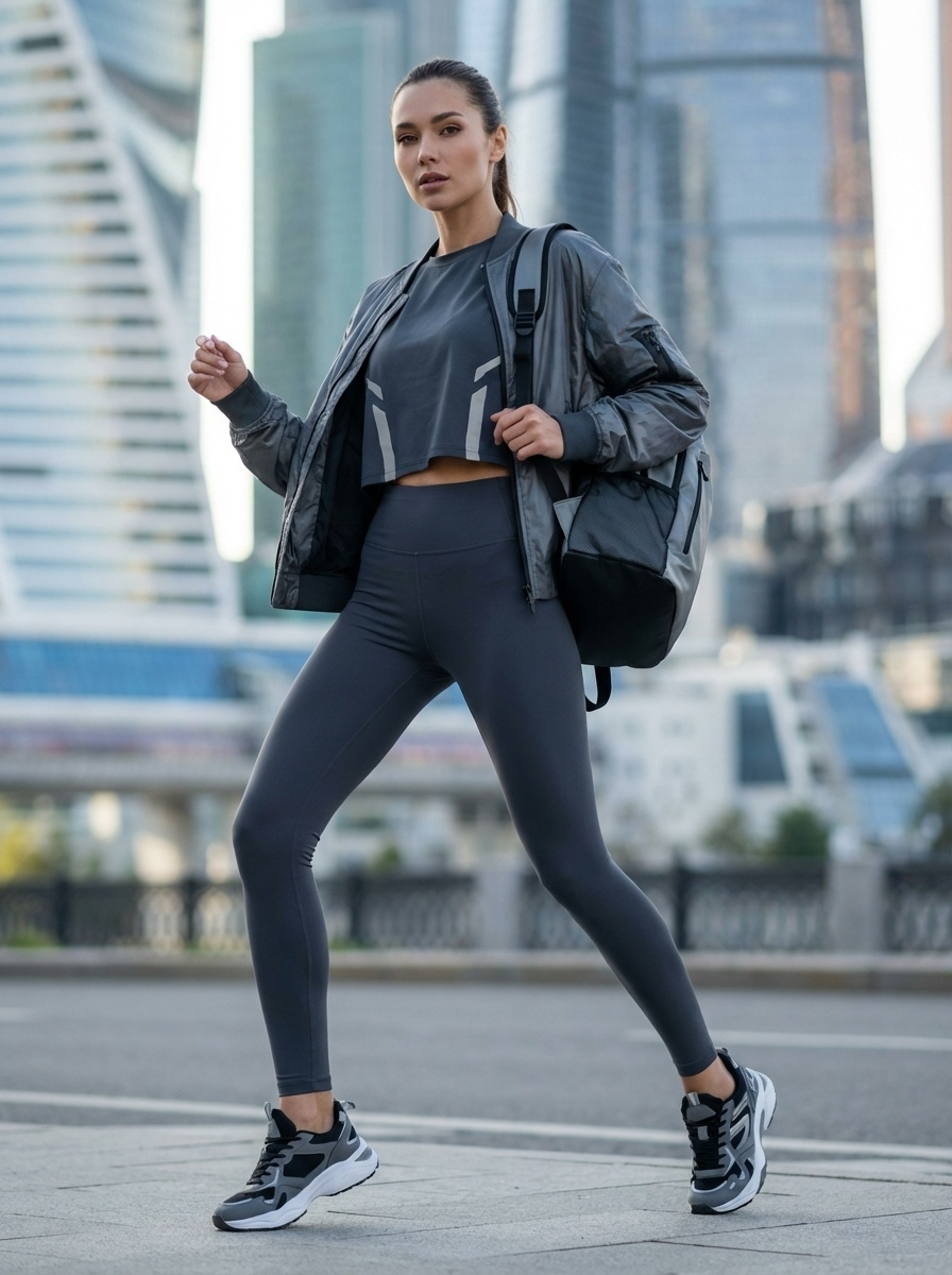 Спортивный стиль 2026: athleisure образ с леггинсами, бомбером и кроссовками для активной москвички