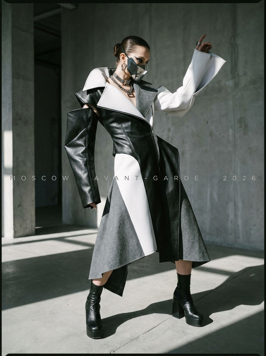 Авангардный образ 2026: асимметричный костюм с геометрическими формами — московский концептуальный fashion