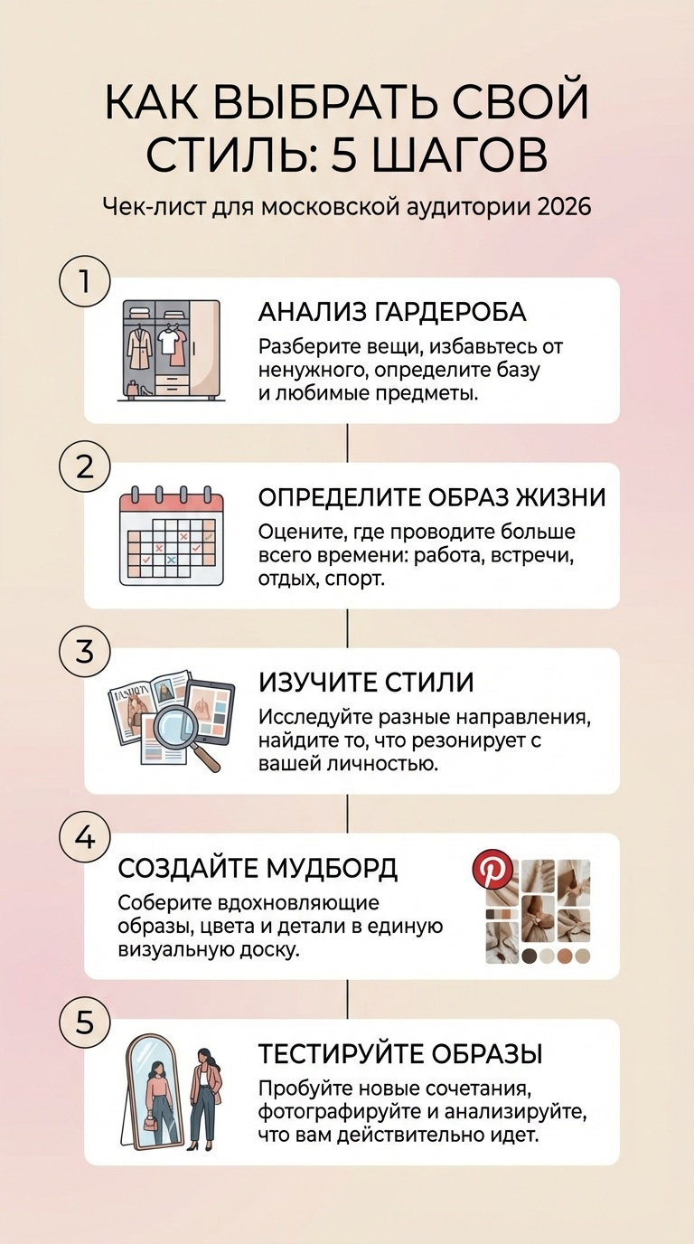 шагов к выбору своего идеального стиля одежды: от анализа гардероба до создания мудборда