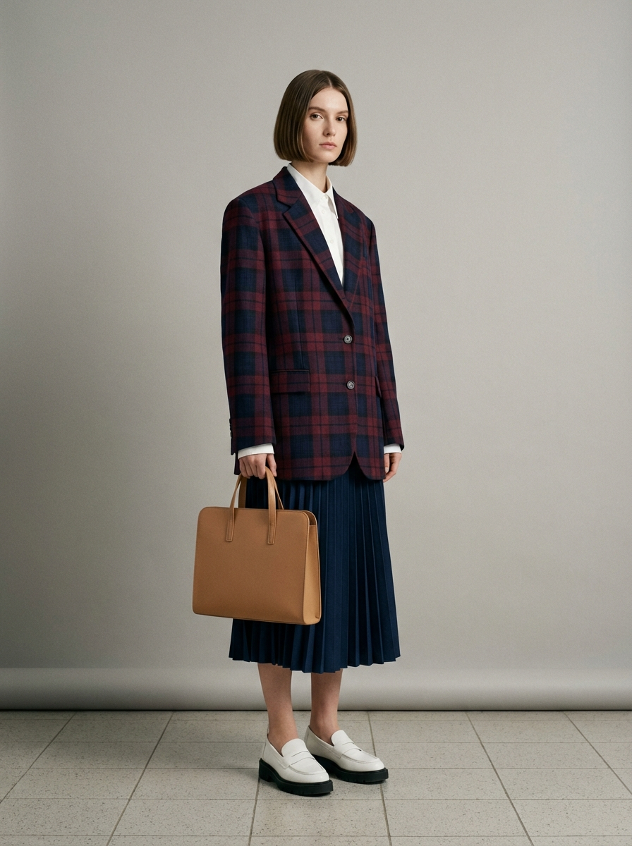 Преппи стиль 2026: клетчатый блейзер, белая рубашка и плиссированная юбка для московских модниц