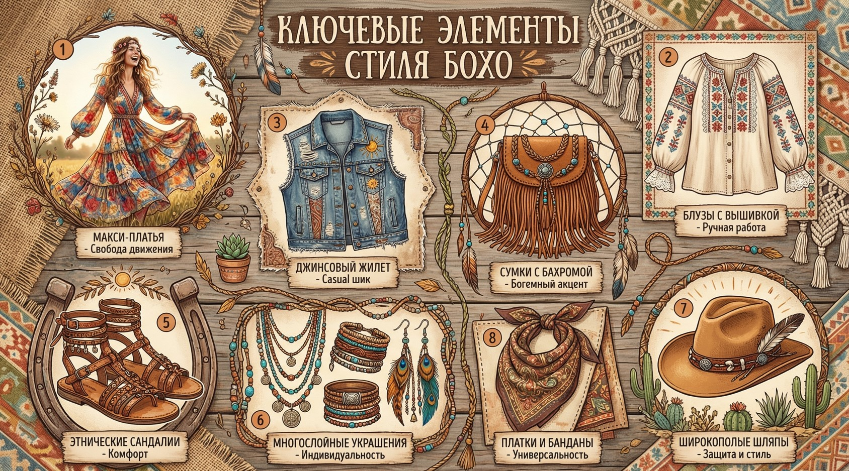 Ключевые элементы стиля бохо для женщин свободный богемный образ