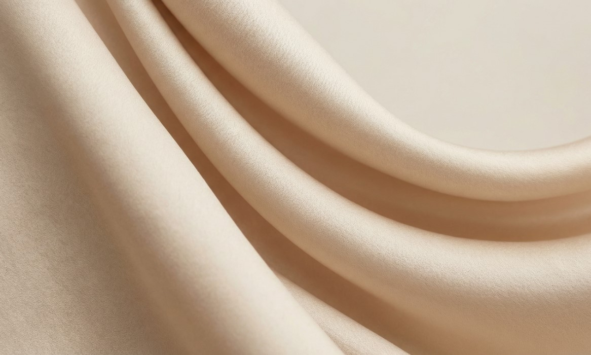 Элегантные драпировки атласной ткани выпускного платья цвета шампань - тренды 2026 года