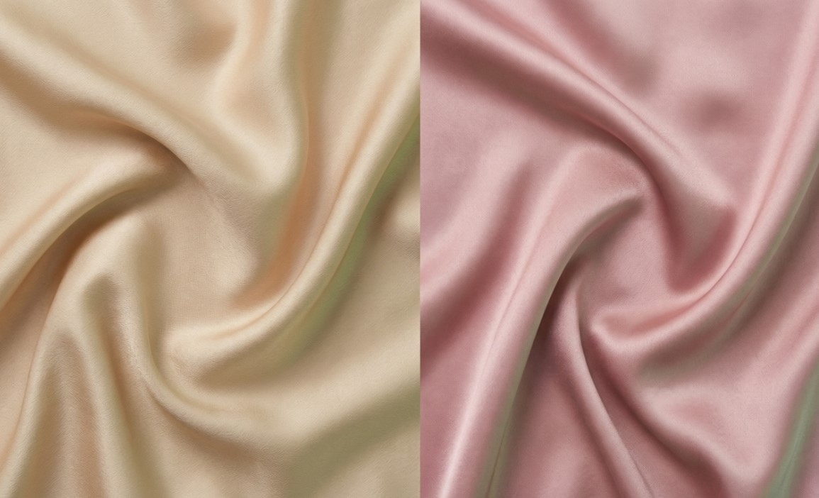 Сравнение роскошных тканей для выпускного платья: натуральный шелк и атлас в оттенках шампань и припылённой розы