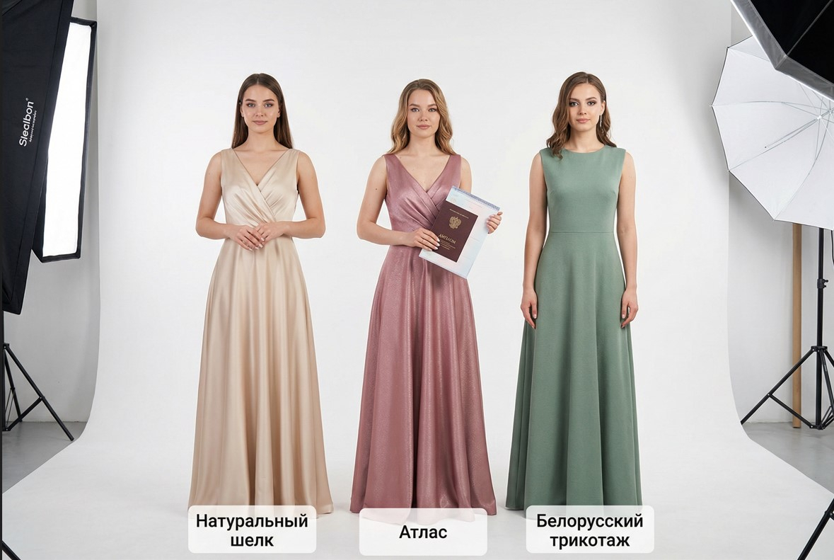 Сравнение материалов для выпускного платья 2026: натуральный шелк vs атлас vs белорусский трикотаж (текстуры и блеск)