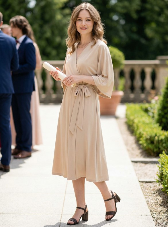 Образ #6: Платье-кимоно из белорусского трикотажа — для типа фигуры «яблоко» с полнотой в талии