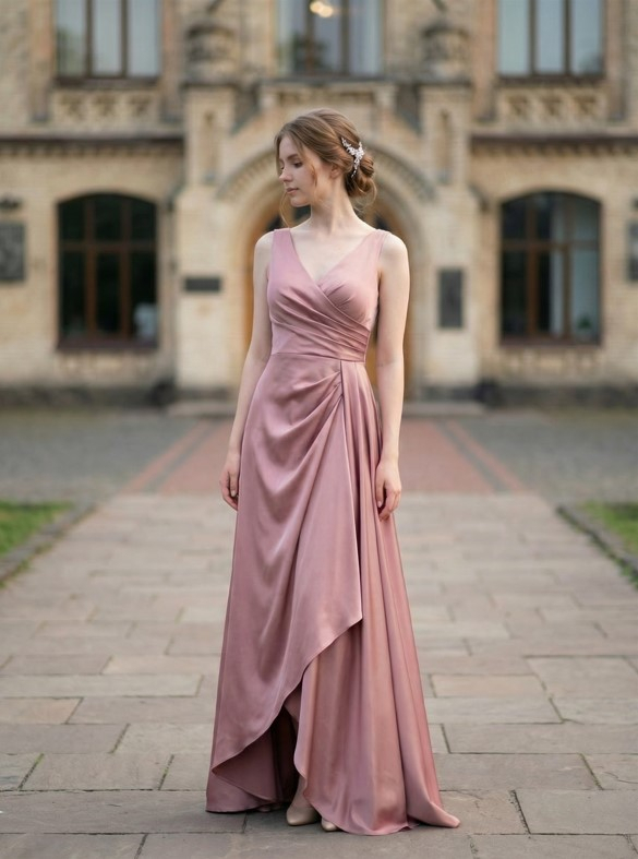 Образ #17: Платье с асимметричным подолом и драпировками — добавляет объём и интерес для прямоугольника