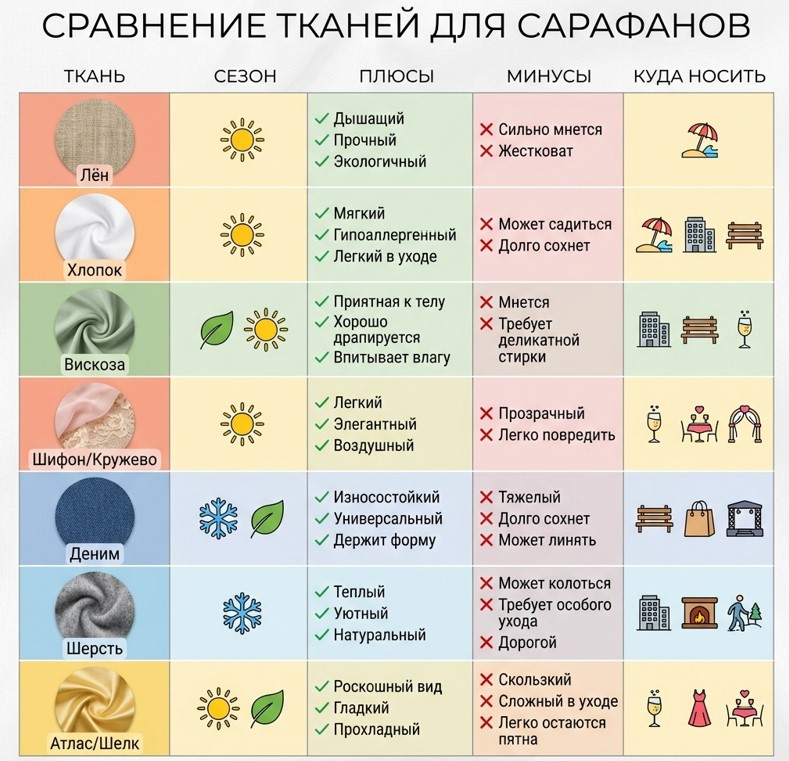 Сравнения тканей для сарафанов по сезонам