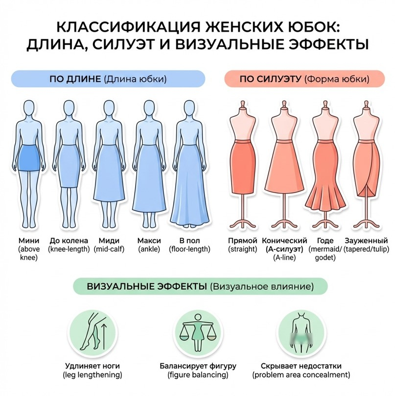 Классификация женских юбок по длине, форме и силуэтам
