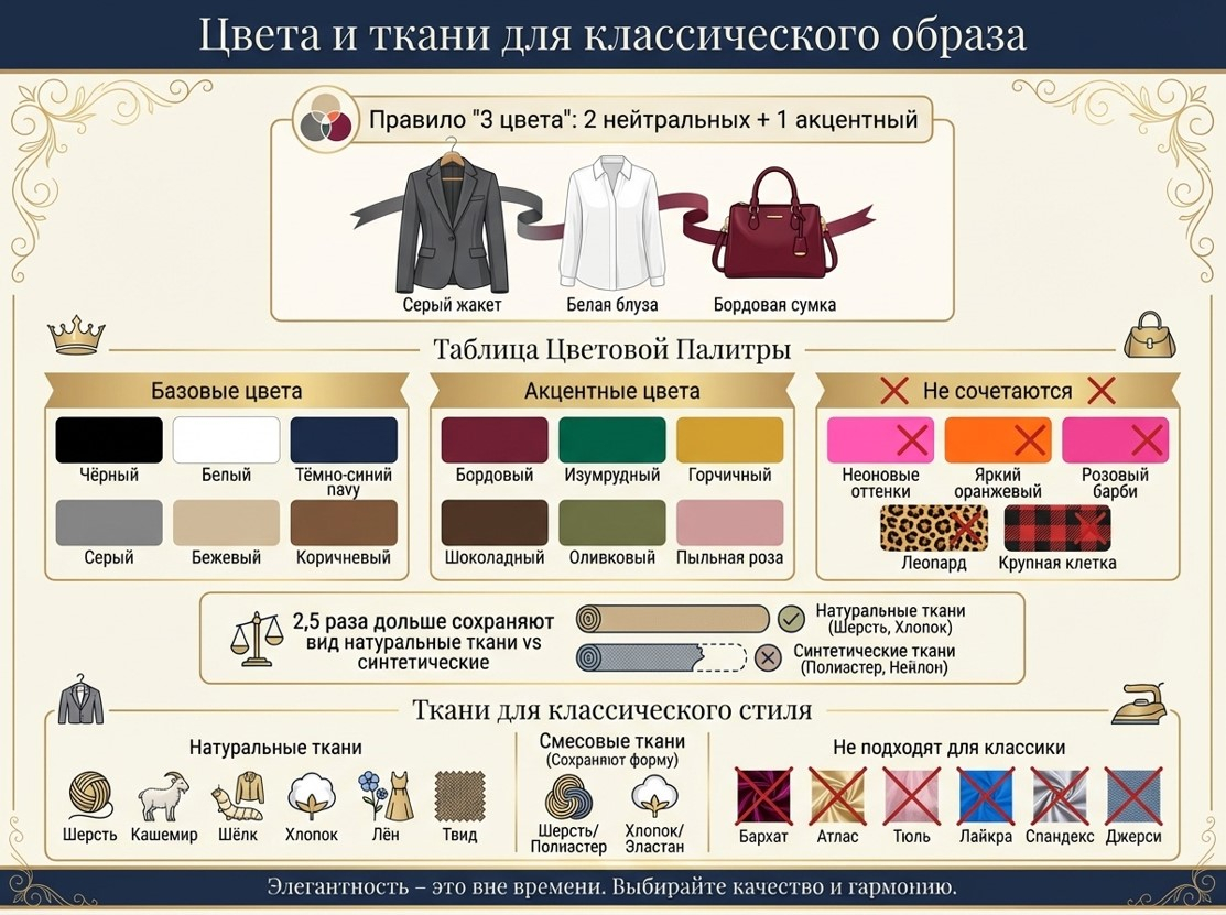 Какие цвета и ткани выбрать для классического образа