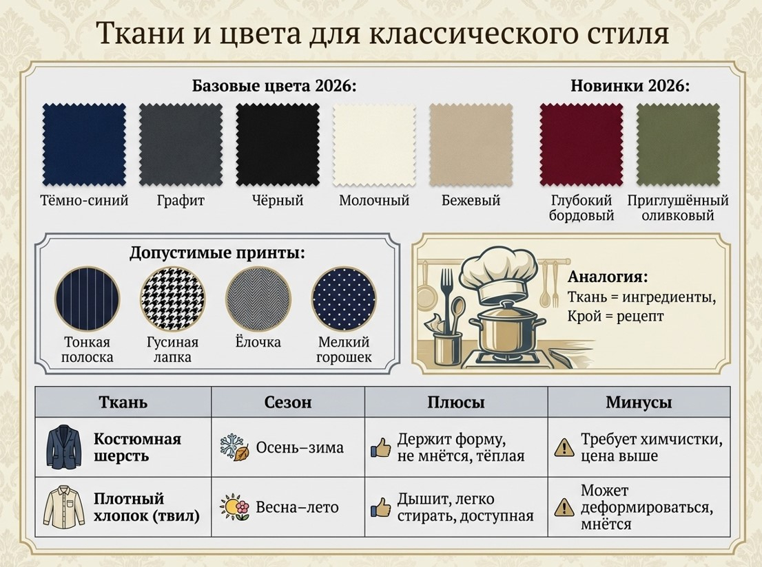 Ткани и цвета подходящие для классического стиля