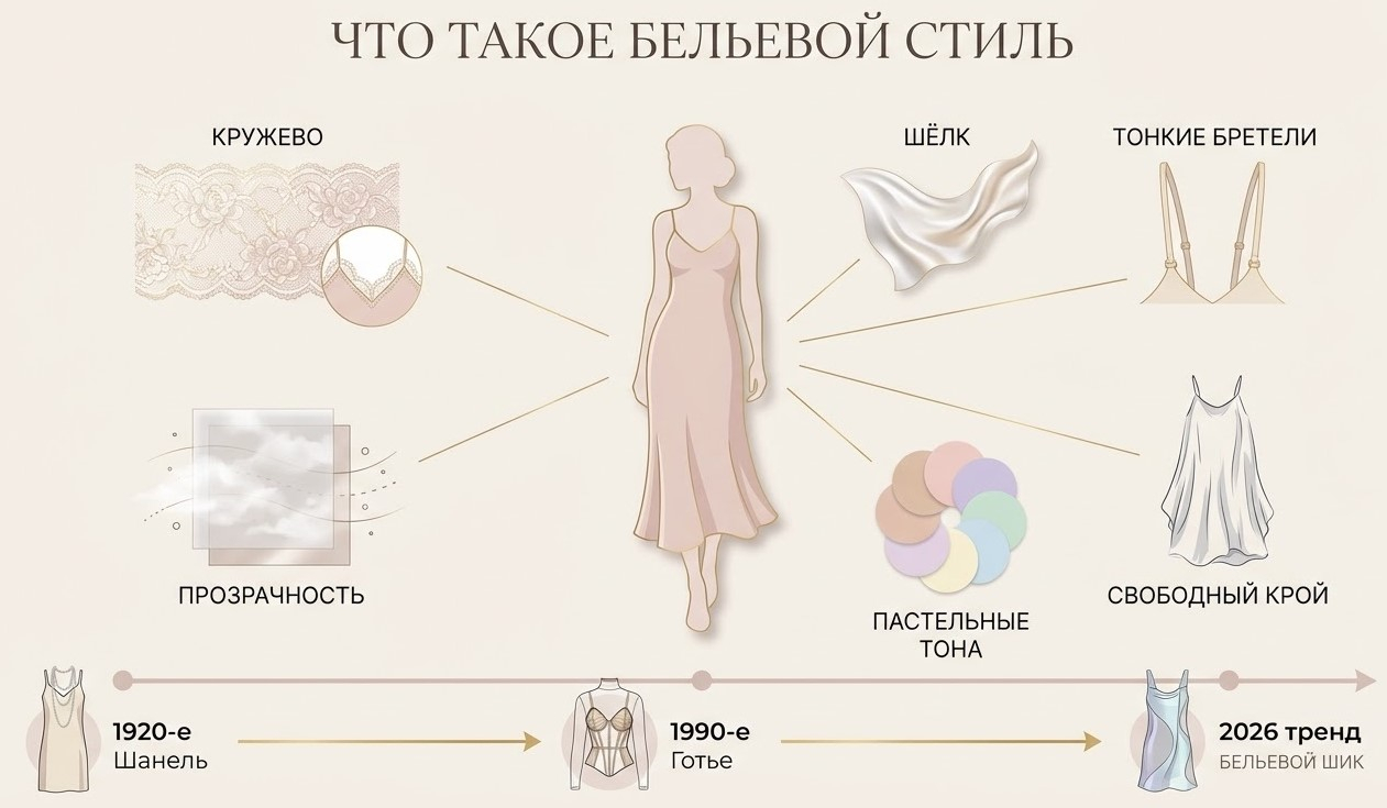 Бельевой стиль в одежде: ключевые признаки направления и история развития от Шанель до подиумов 2026 года