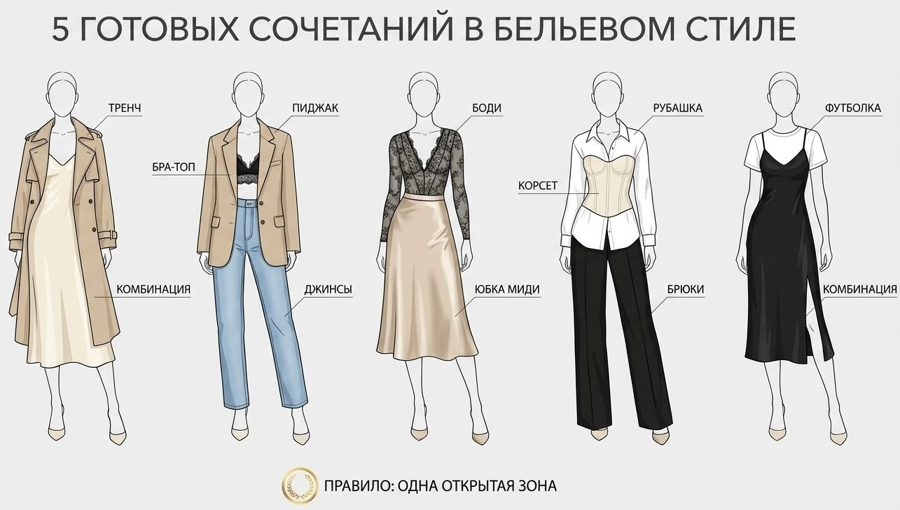 Пять готовых образов в бельевом стиле: проверенные сочетания на каждый день и для вечера