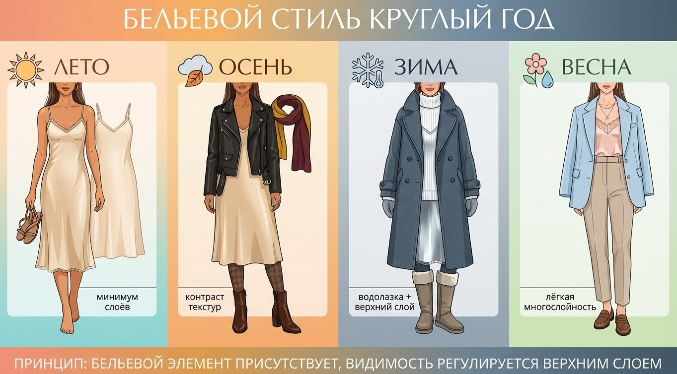 Бельевой стиль круглый год: как адаптировать образ к лету, осени, зиме и весне