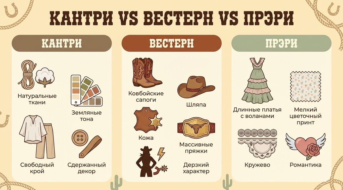 Три направления одного стиля: кантри, вестерн и прэри - ключевые отличия