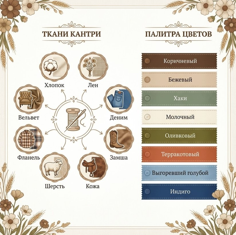 Ткани и цвета кантри: натуральные материалы и земляная палитра
