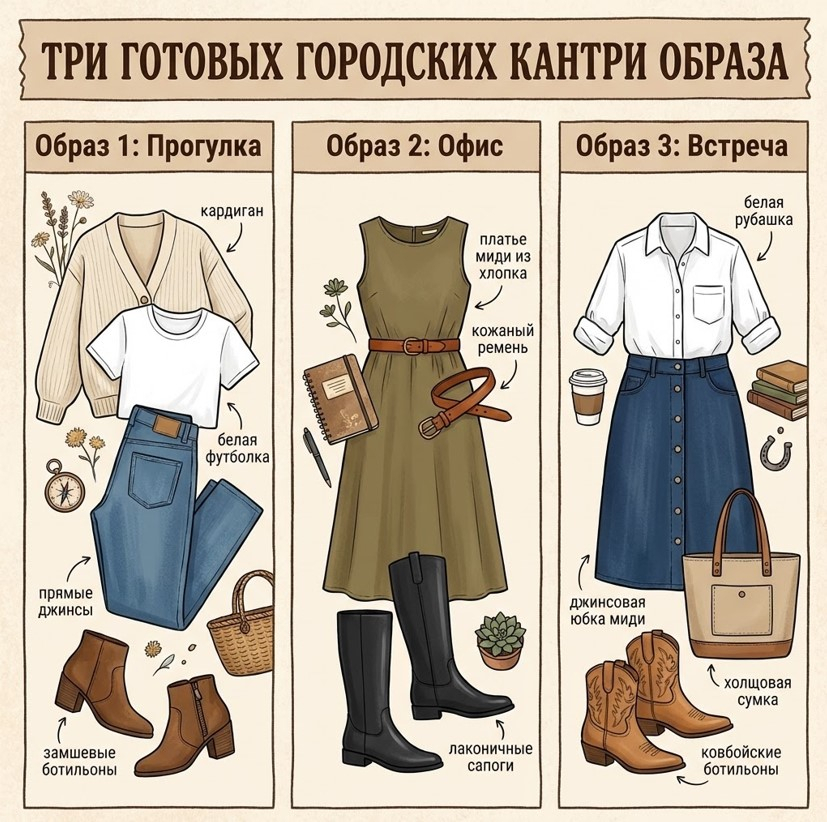 Городской кантри: три проверенных образа на каждый день