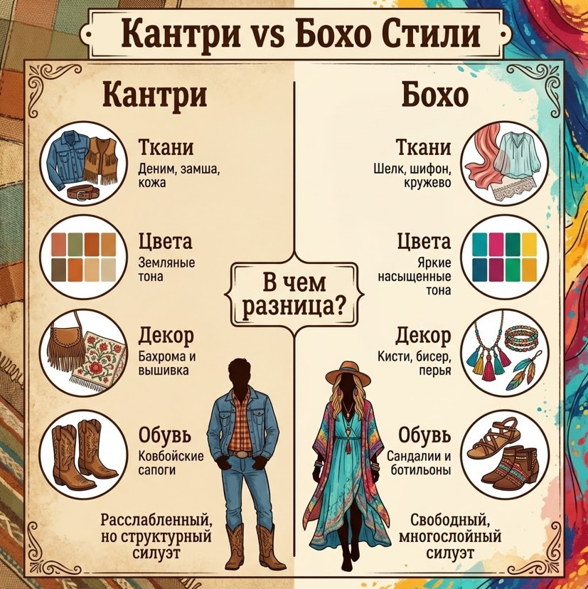 Кантри и бохо: визуальное сравнение двух похожих, но разных стилей