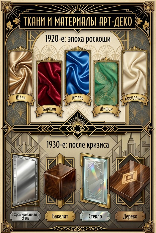 Материалы арт-деко: от роскошного шёлка 1920-х до промышленного бакелита 1930-х