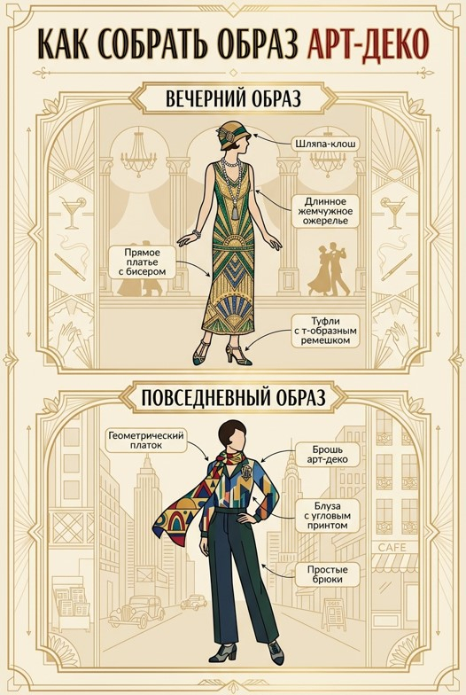 Правила построения образа арт-деко: вечерний и повседневный варианты