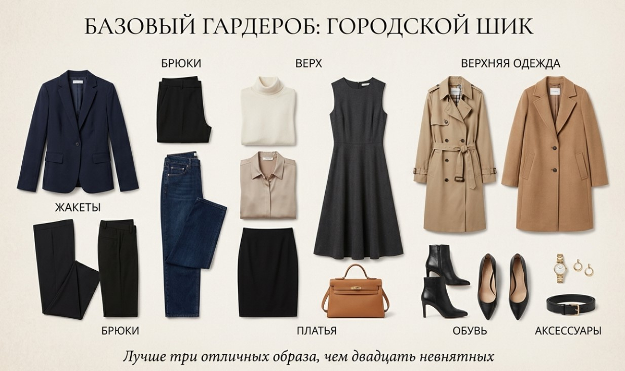 Какие вещи составляют базовый гардероб в стиле городской шик