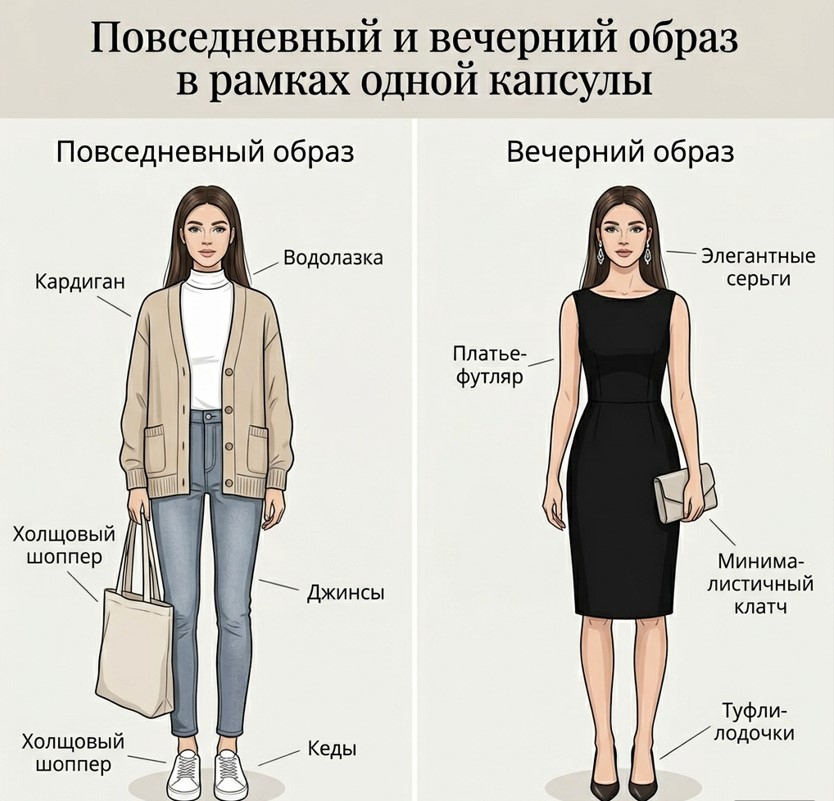 Повседневный и вечерний образ в рамках одной капсулы