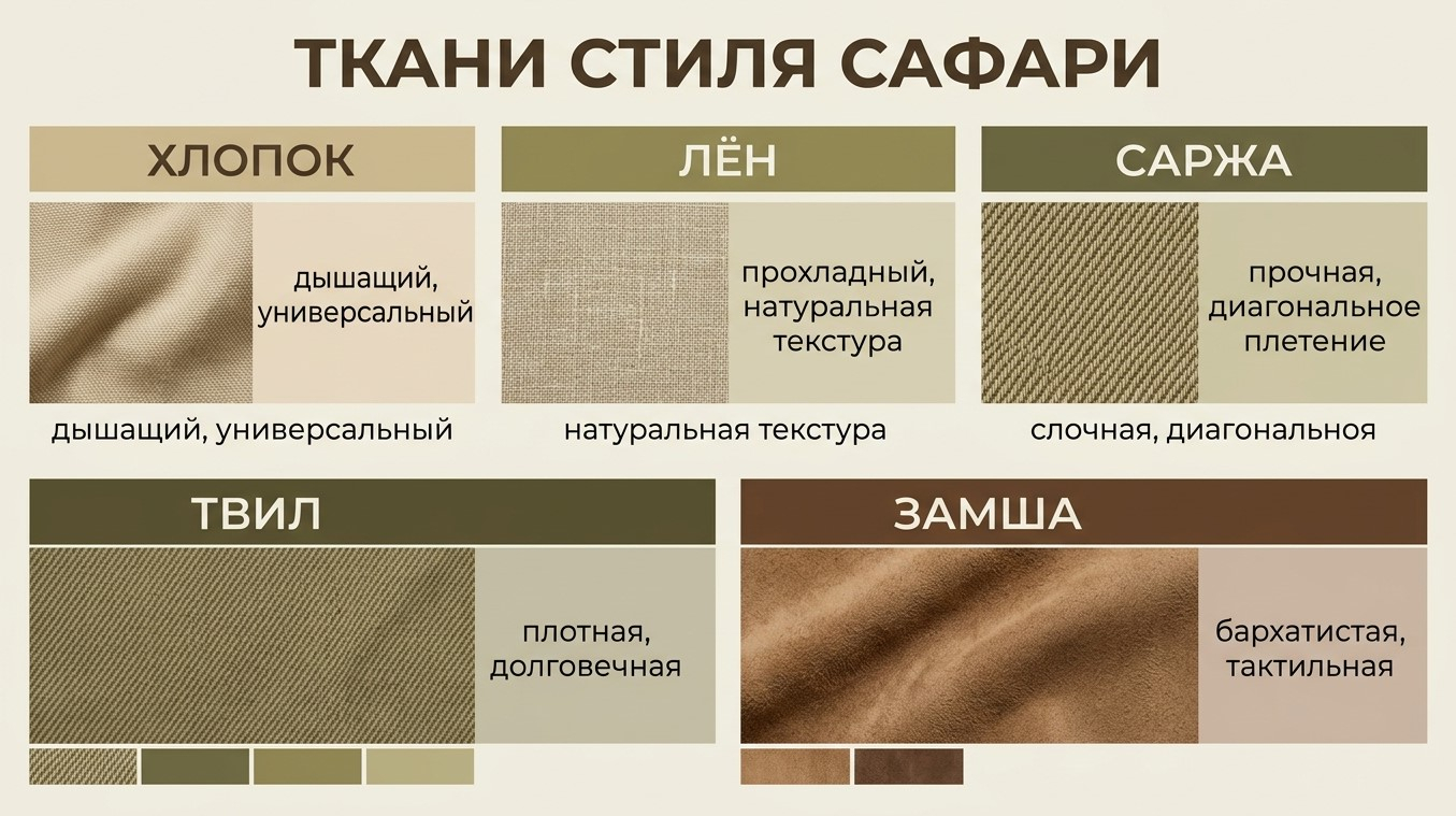 Из каких тканей шьют одежду в стиле сафари