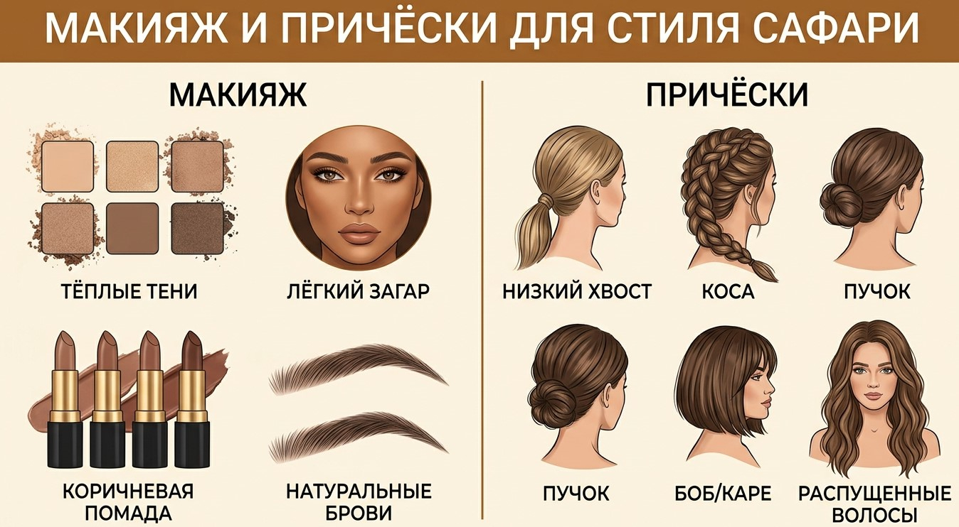 Какой макияж и прическа дополняют стиль сафари