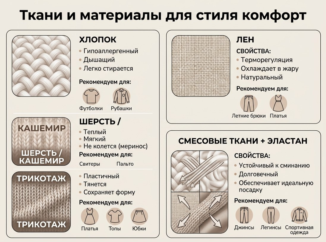 Какие ткани и материалы обеспечивают комфорт в одежде