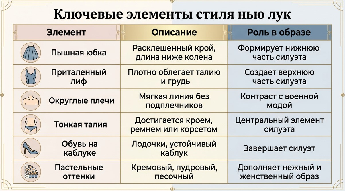 Ключевые элементы стиля нью лук