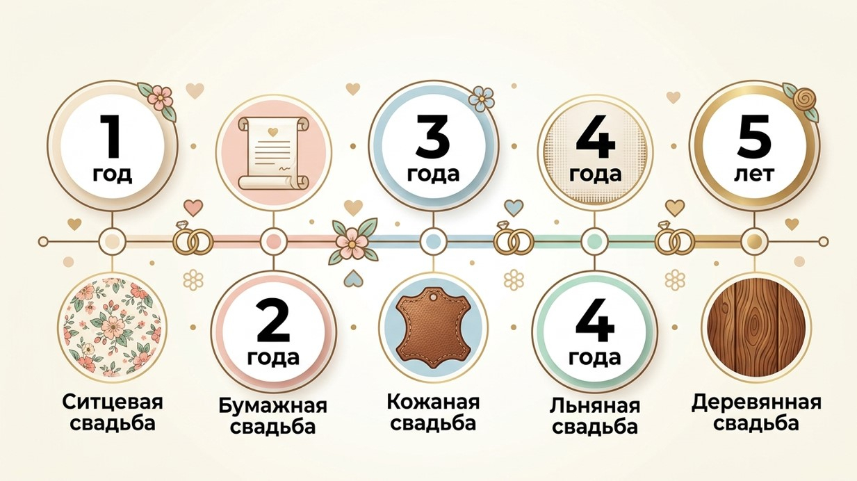 Названия первых пяти годовщин свадеб