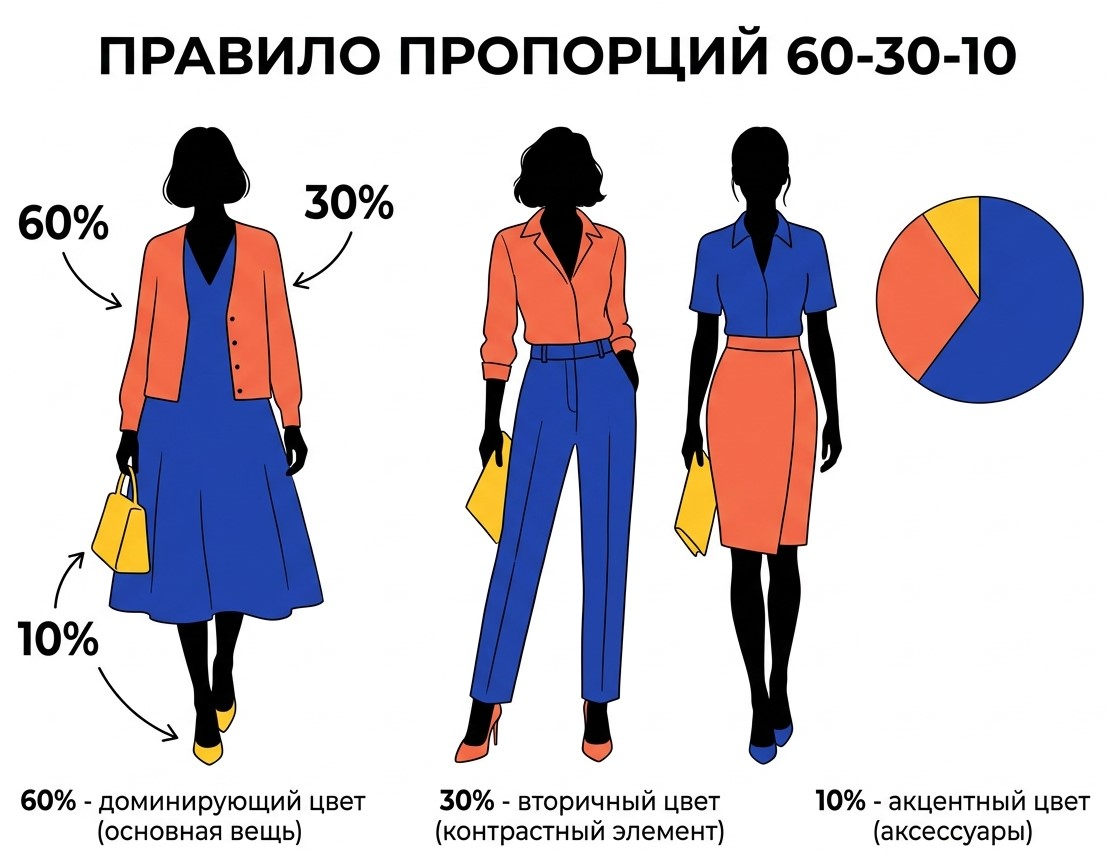 Правило пропорций 60-30-10 в колор-блоке