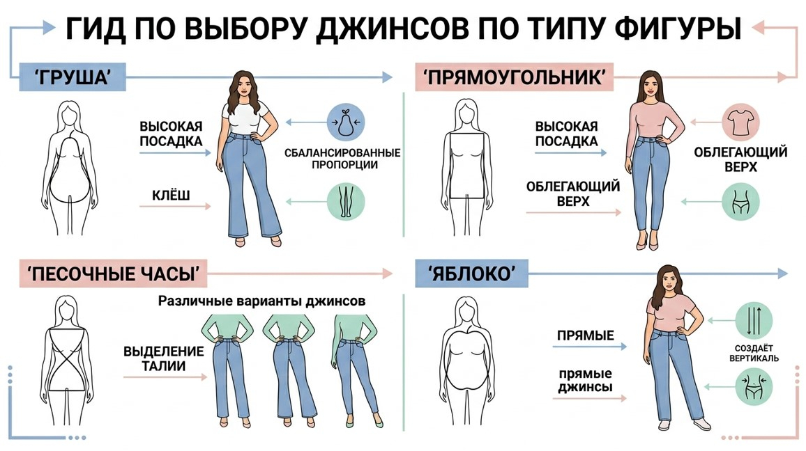Джинсы и тип фигуры: посадка и фасон