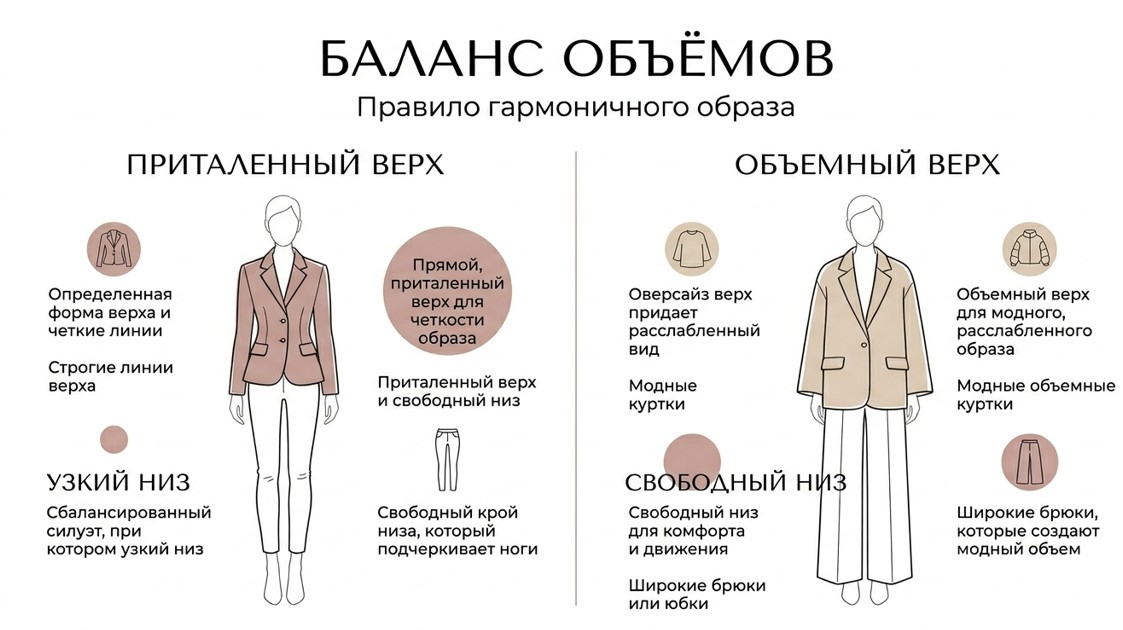 Баланс объемов: оверсайз и приталенные силуэты