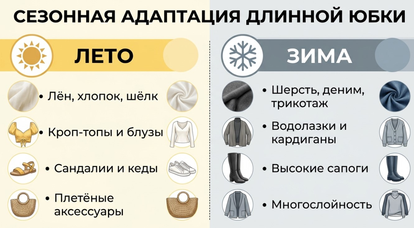 Как адаптировать длинную юбку к сезонам года?