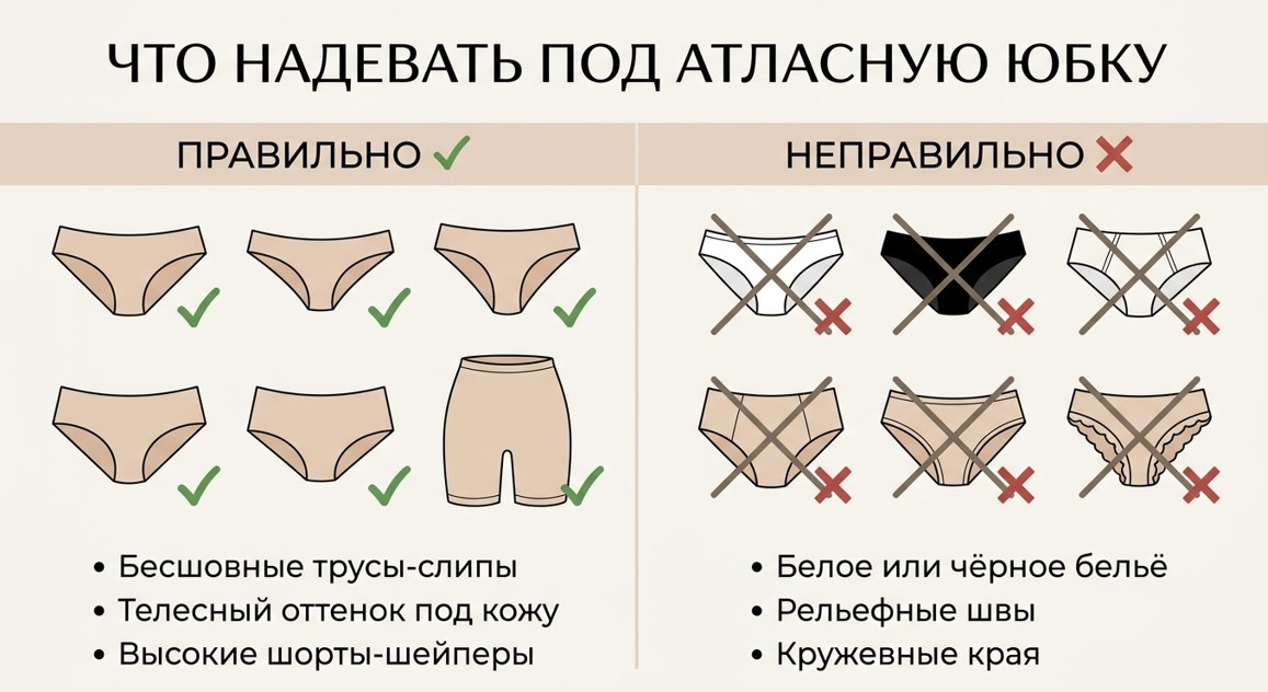 Что надевать под атласную юбку, чтобы не было видно бельё и складок?