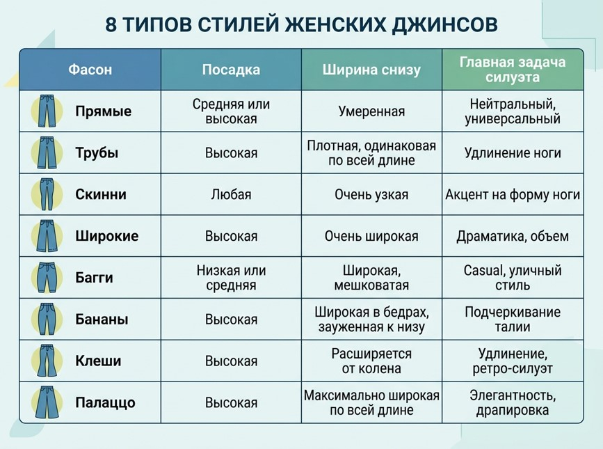 Какие фасоны женских джинсов существуют